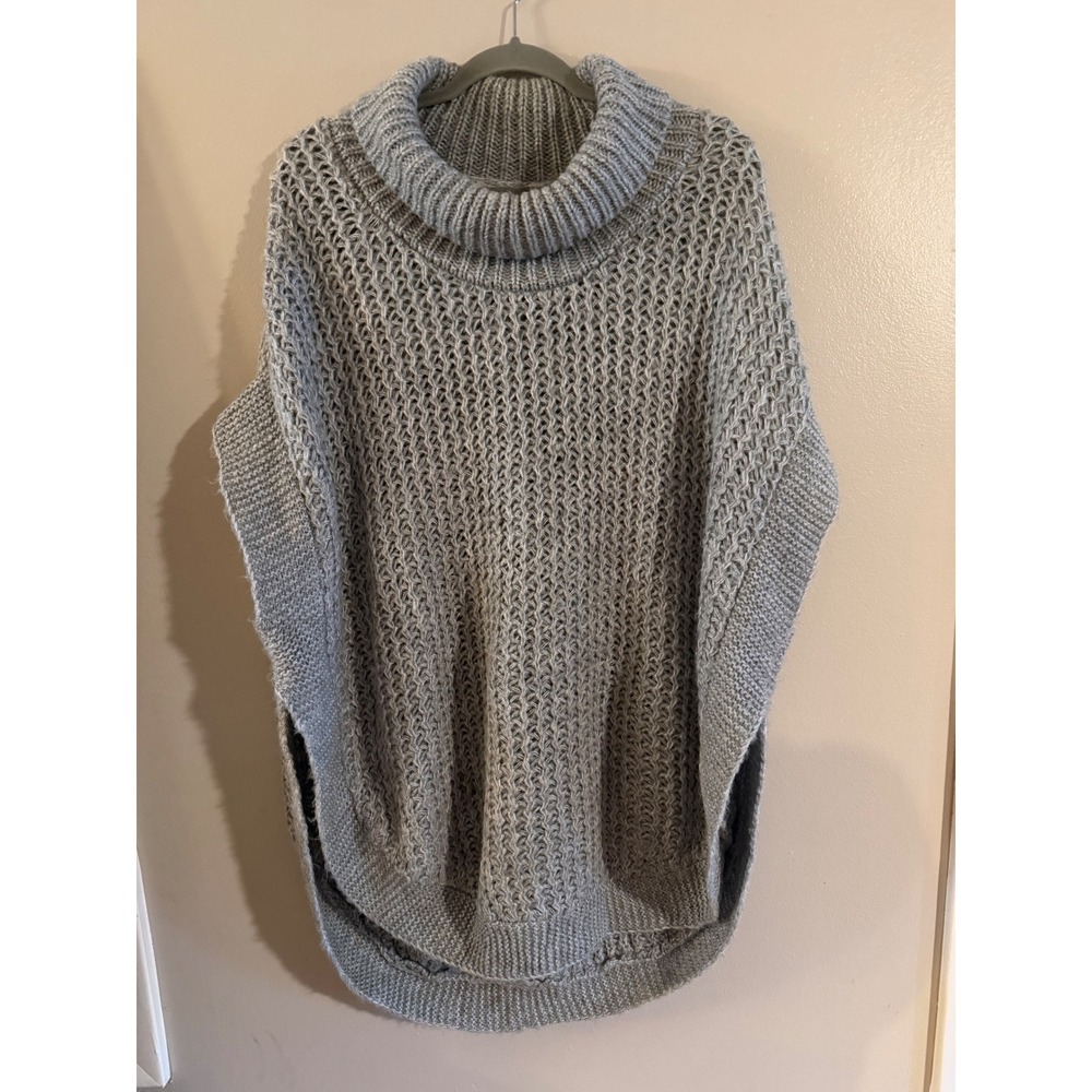 LC Lauren Conrad Gray Cowl Neck Chunky Knit Poncho Sweater One Size